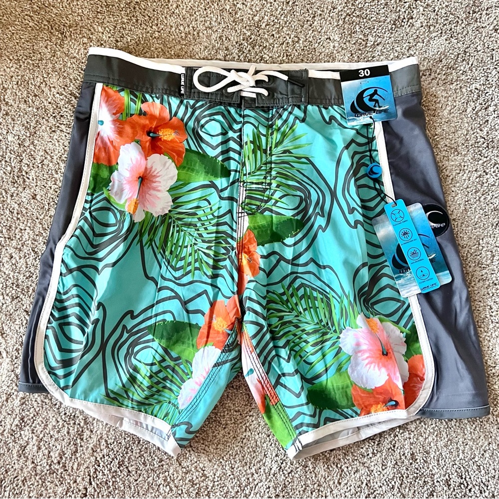 Wave Life - Men’s NEW (Sz 30) Blue Island Escape Swim Trunks Board Shorts
